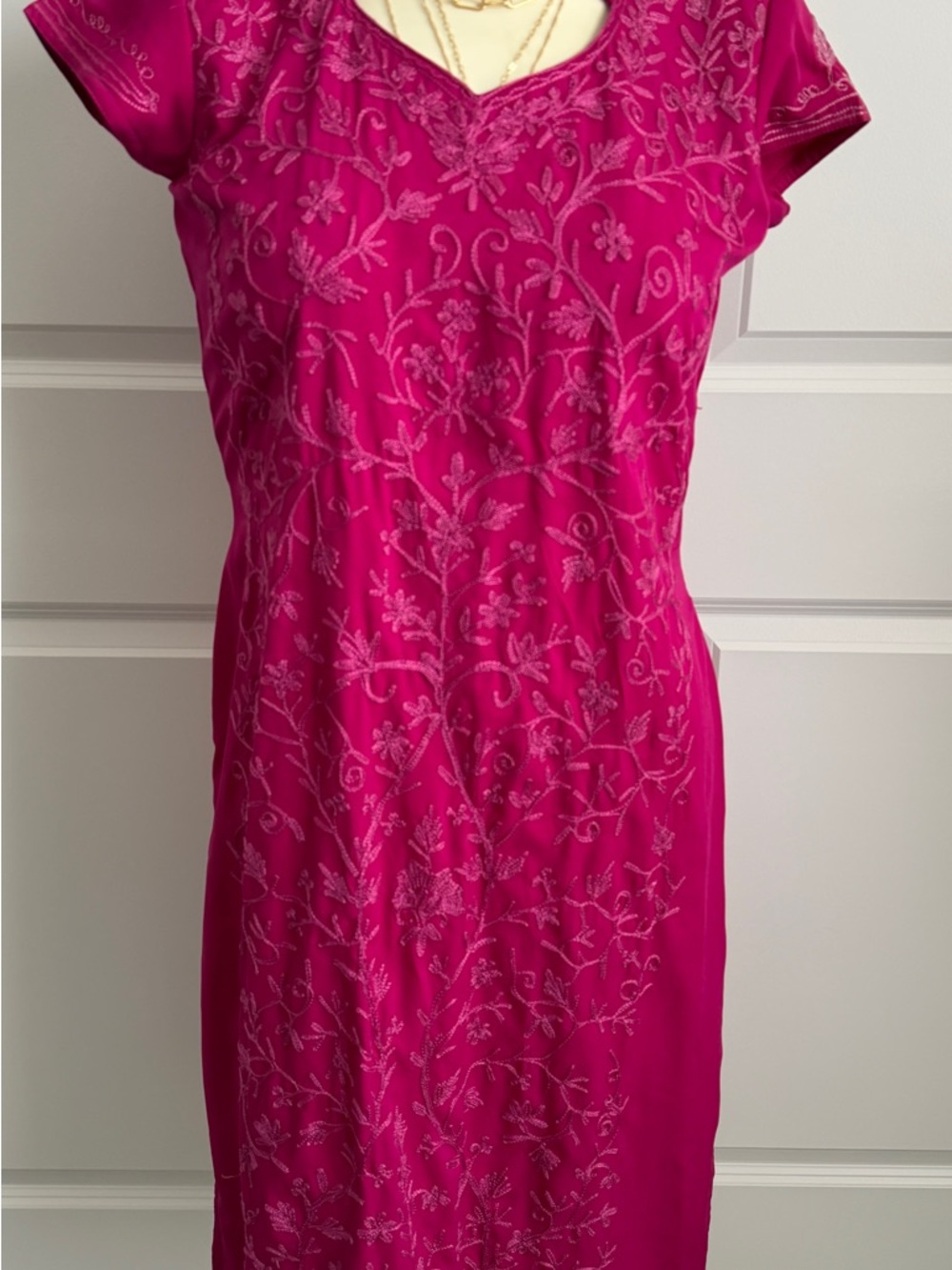 Embroidered Boho Dress  XS  Rasberry